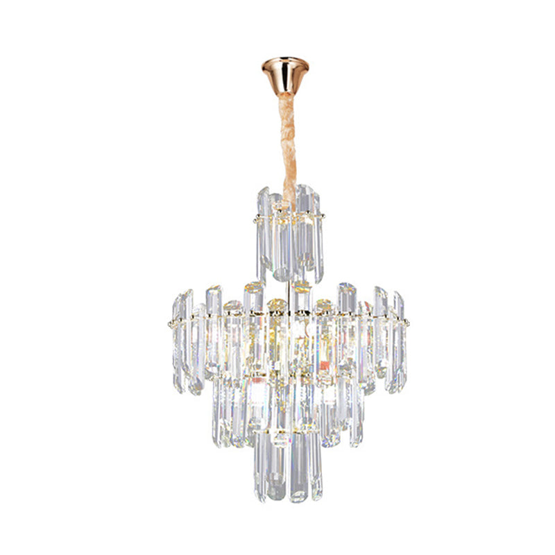 3 Tiers Beveled Crystal Chandelier Light Fixture Contemporary 8/12 Lights Clear Pendant Ceiling Light Clearhalo 'Ceiling Lights' 'Chandeliers' Lighting' options 279596