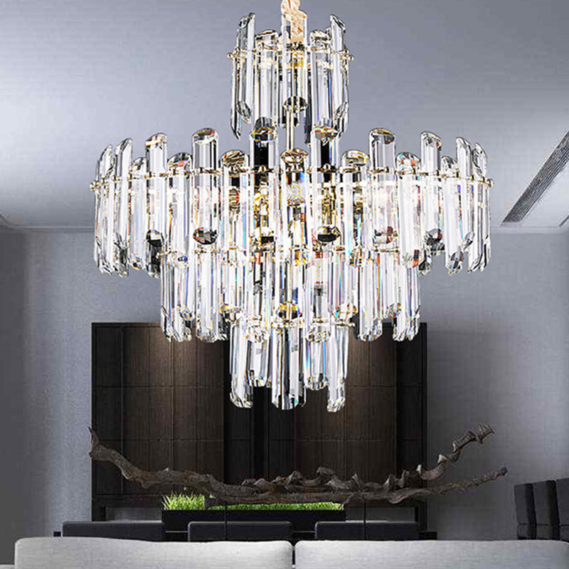 3 Tiers Beveled Crystal Chandelier Light Fixture Contemporary 8/12 Lights Clear Pendant Ceiling Light Clearhalo 'Ceiling Lights' 'Chandeliers' Lighting' options 279599