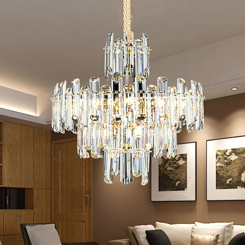 3 Tiers Beveled Crystal Chandelier Light Fixture Contemporary 8/12 Lights Clear Pendant Ceiling Light Clearhalo 'Ceiling Lights' 'Chandeliers' Lighting' options 279600