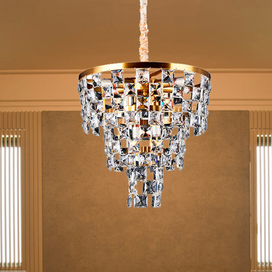 Gold Tapered Chandelier Lighting Postmodern 8/11 Lights K9 Crystal Ceiling Suspension Lamp Clearhalo 'Ceiling Lights' 'Chandeliers' 'Modern Chandeliers' 'Modern' Lighting' 279608