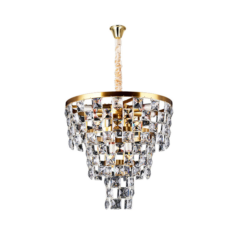 Gold Tapered Chandelier Lighting Postmodern 8/11 Lights K9 Crystal Ceiling Suspension Lamp Clearhalo 'Ceiling Lights' 'Chandeliers' 'Modern Chandeliers' 'Modern' Lighting' 279610