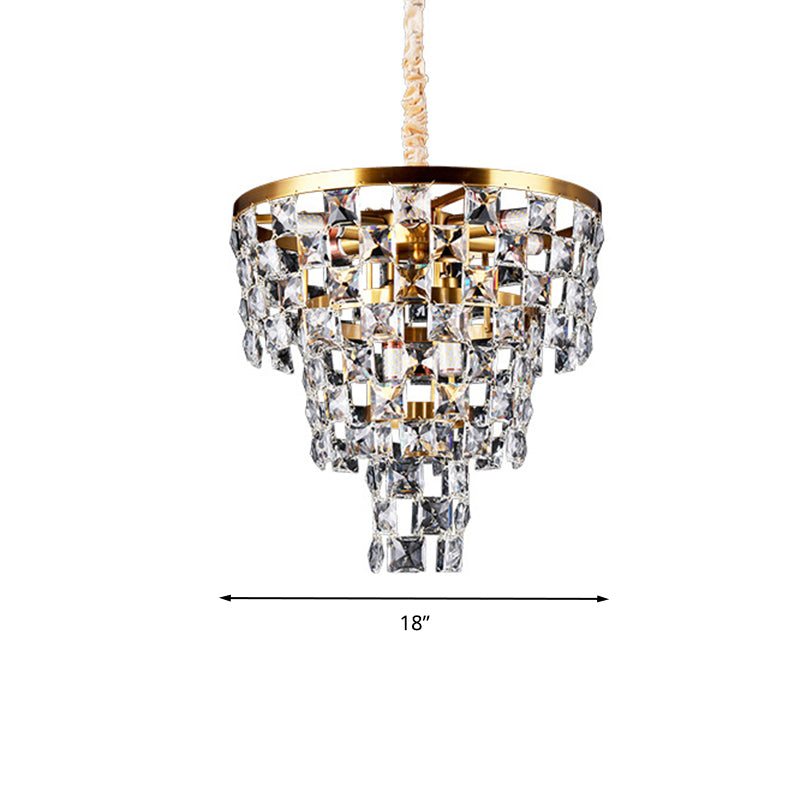 Gold Tapered Chandelier Lighting Postmodern 8/11 Lights K9 Crystal Ceiling Suspension Lamp Clearhalo 'Ceiling Lights' 'Chandeliers' 'Modern Chandeliers' 'Modern' Lighting' 279611