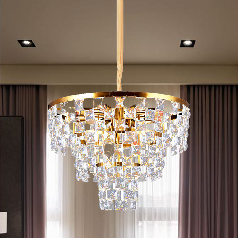 Gold Tapered Chandelier Lighting Postmodern 8/11 Lights K9 Crystal Ceiling Suspension Lamp Clearhalo 'Ceiling Lights' 'Chandeliers' 'Modern Chandeliers' 'Modern' Lighting' 279614