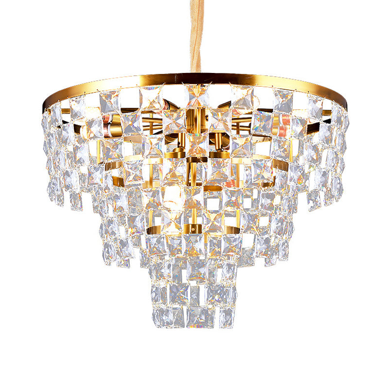 Gold Tapered Chandelier Lighting Postmodern 8/11 Lights K9 Crystal Ceiling Suspension Lamp Clearhalo 'Ceiling Lights' 'Chandeliers' 'Modern Chandeliers' 'Modern' Lighting' 279616