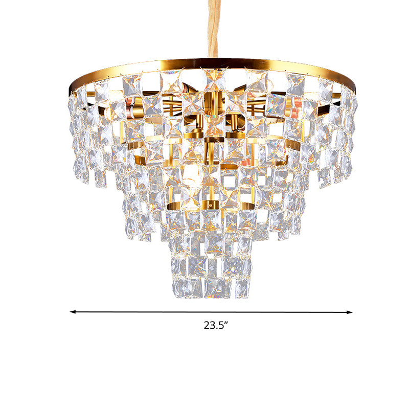 Gold Tapered Chandelier Lighting Postmodern 8/11 Lights K9 Crystal Ceiling Suspension Lamp Clearhalo 'Ceiling Lights' 'Chandeliers' 'Modern Chandeliers' 'Modern' Lighting' 279617