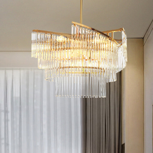 Spiral Pendant Chandelier Modern Crystal Rod 9 Heads Gold Hanging Light Fixture for Living Room Gold Clearhalo 'Ceiling Lights' 'Chandeliers' 'Modern Chandeliers' 'Modern' Lighting' 279619