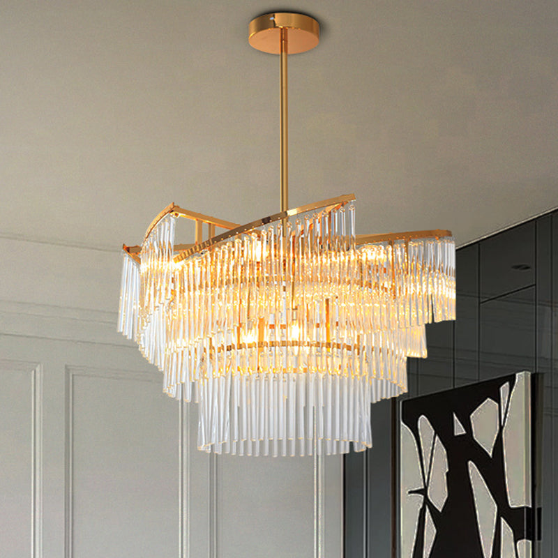 Spiral Pendant Chandelier Modern Crystal Rod 9 Heads Gold Hanging Light Fixture for Living Room Clearhalo 'Ceiling Lights' 'Chandeliers' 'Modern Chandeliers' 'Modern' Lighting' 279620