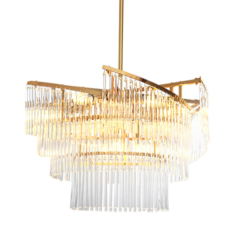 Spiral Pendant Chandelier Modern Crystal Rod 9 Heads Gold Hanging Light Fixture for Living Room Clearhalo 'Ceiling Lights' 'Chandeliers' 'Modern Chandeliers' 'Modern' Lighting' 279623