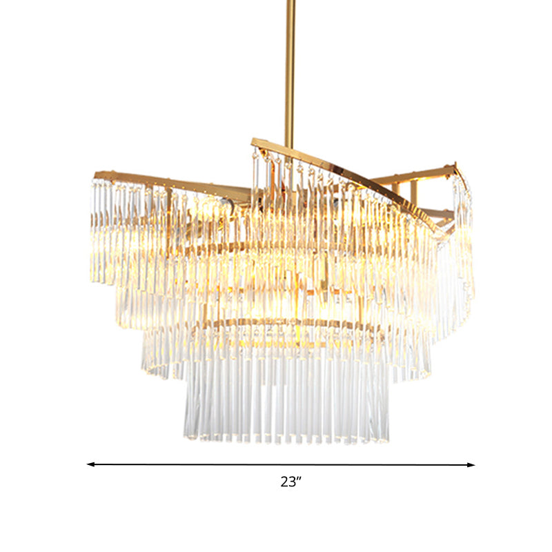 Spiral Pendant Chandelier Modern Crystal Rod 9 Heads Gold Hanging Light Fixture for Living Room Clearhalo 'Ceiling Lights' 'Chandeliers' 'Modern Chandeliers' 'Modern' Lighting' 279624