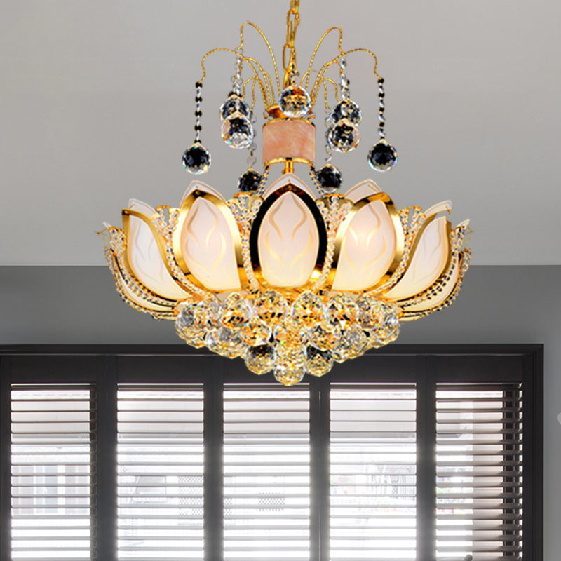 Lotus Crystal Ball Ceiling Chandelier Modernism 4/5/8 Lights Gold Pendant Lighting Fixture Clearhalo 'Ceiling Lights' 'Chandeliers' Lighting' options 279626