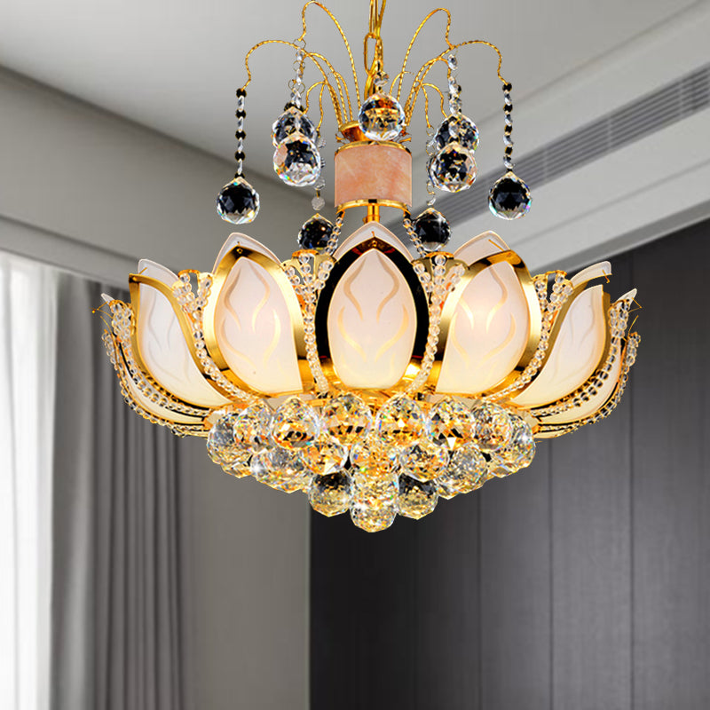 Lotus Crystal Ball Ceiling Chandelier Modernism 4/5/8 Lights Gold Pendant Lighting Fixture Clearhalo 'Ceiling Lights' 'Chandeliers' Lighting' options 279627