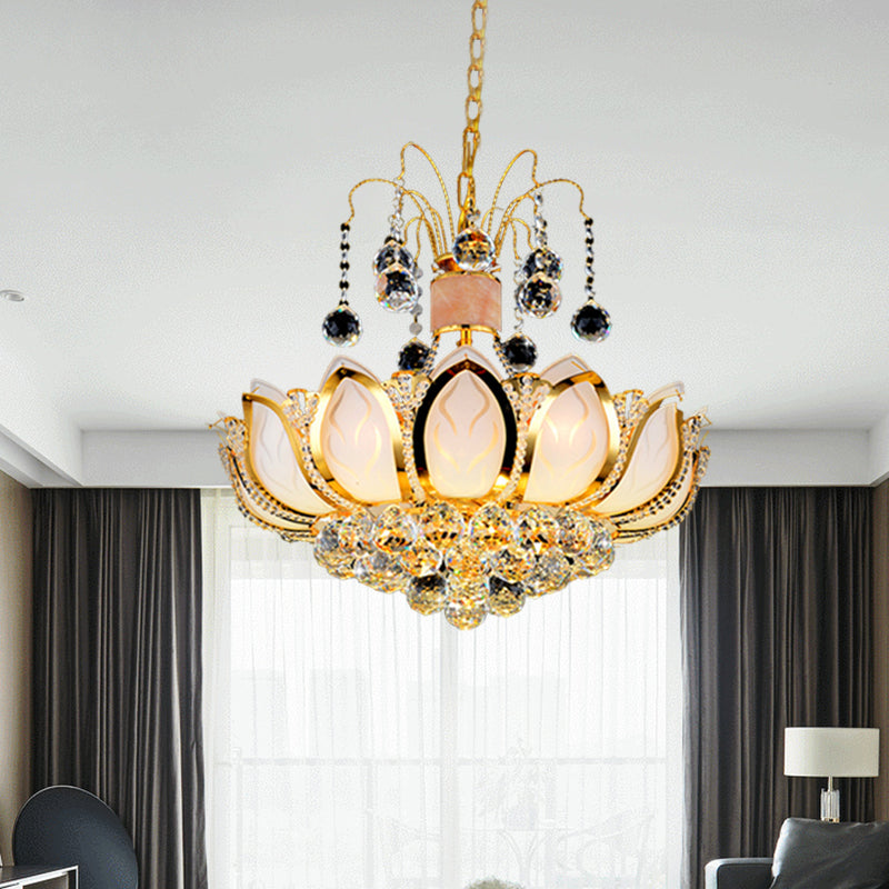 Lotus Crystal Ball Ceiling Chandelier Modernism 4/5/8 Lights Gold Pendant Lighting Fixture Clearhalo 'Ceiling Lights' 'Chandeliers' Lighting' options 279628