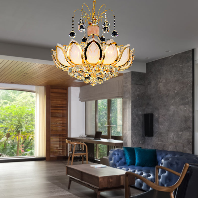 Lotus Crystal Ball Ceiling Chandelier Modernism 4/5/8 Lights Gold Pendant Lighting Fixture Clearhalo 'Ceiling Lights' 'Chandeliers' Lighting' options 279629