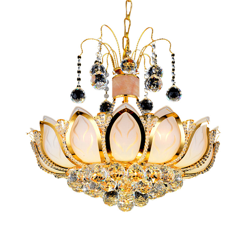 Lotus Crystal Ball Ceiling Chandelier Modernism 4/5/8 Lights Gold Pendant Lighting Fixture Clearhalo 'Ceiling Lights' 'Chandeliers' Lighting' options 279630