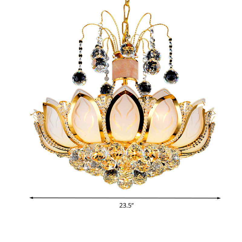 Lotus Crystal Ball Ceiling Chandelier Modernism 4/5/8 Lights Gold Pendant Lighting Fixture Clearhalo 'Ceiling Lights' 'Chandeliers' Lighting' options 279633