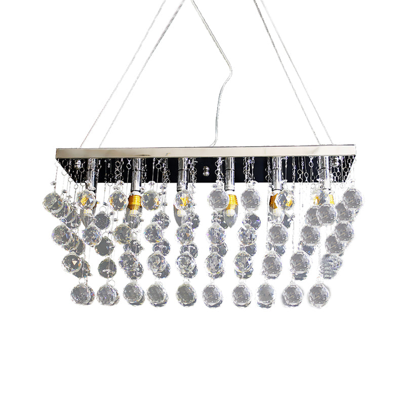 Rectangle Dining Room Chandelier Lamp Crystal Ball 6/9 Heads Simple Style Hanging Lamp in Nickel Clearhalo 'Ceiling Lights' 'Chandeliers' 'Modern Chandeliers' 'Modern' Lighting' 279639