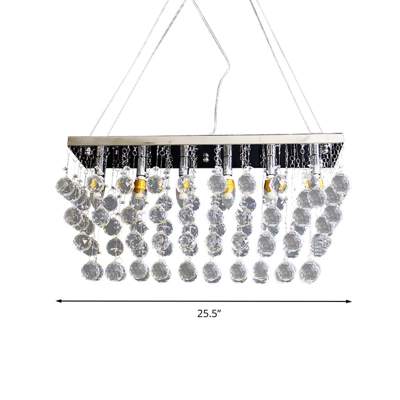 Rectangle Dining Room Chandelier Lamp Crystal Ball 6/9 Heads Simple Style Hanging Lamp in Nickel Clearhalo 'Ceiling Lights' 'Chandeliers' 'Modern Chandeliers' 'Modern' Lighting' 279640