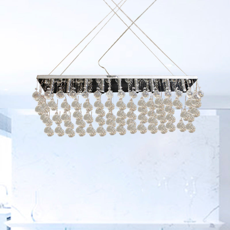 Rectangle Dining Room Chandelier Lamp Crystal Ball 6/9 Heads Simple Style Hanging Lamp in Nickel Clearhalo 'Ceiling Lights' 'Chandeliers' 'Modern Chandeliers' 'Modern' Lighting' 279642