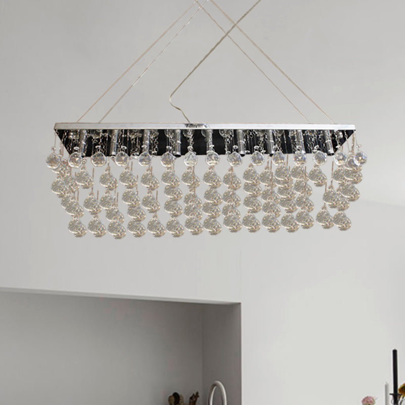 Rectangle Dining Room Chandelier Lamp Crystal Ball 6/9 Heads Simple Style Hanging Lamp in Nickel Clearhalo 'Ceiling Lights' 'Chandeliers' 'Modern Chandeliers' 'Modern' Lighting' 279643