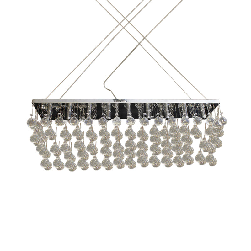 Rectangle Dining Room Chandelier Lamp Crystal Ball 6/9 Heads Simple Style Hanging Lamp in Nickel Clearhalo 'Ceiling Lights' 'Chandeliers' 'Modern Chandeliers' 'Modern' Lighting' 279645