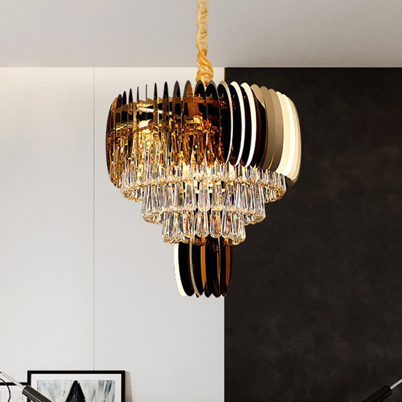 Modern Tapered Teardrop Crystal Ceiling Light 9 Heads Chandelier Light Fixture in Gold Clearhalo 'Ceiling Lights' 'Chandeliers' Lighting' options 279660