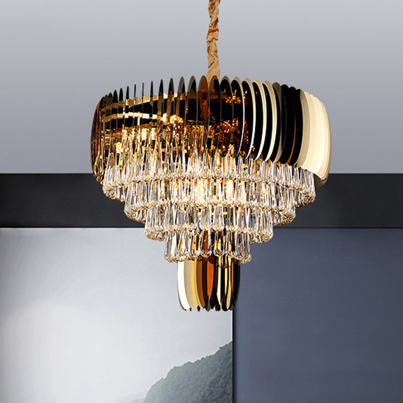 Modern Tapered Teardrop Crystal Ceiling Light 9 Heads Chandelier Light Fixture in Gold Clearhalo 'Ceiling Lights' 'Chandeliers' Lighting' options 279661