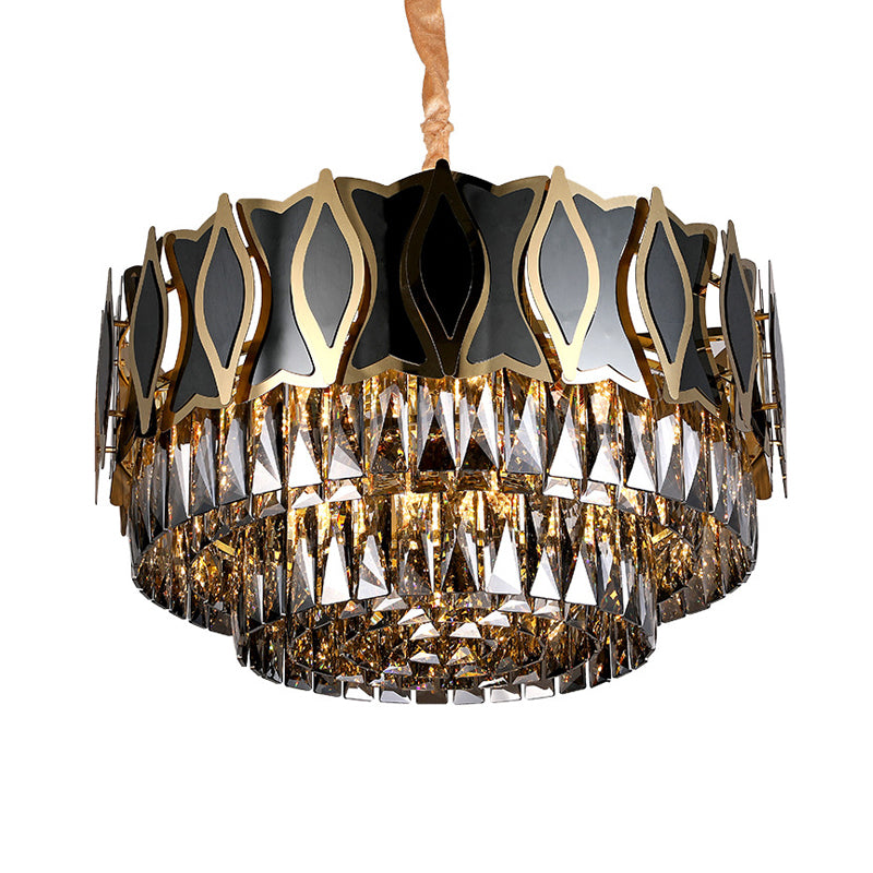 Black Round Chandelier Pendant Light Modernism 9 Lights Rectangle-Cut Crystal Suspension Light Clearhalo 'Ceiling Lights' 'Chandeliers' Lighting' options 279671