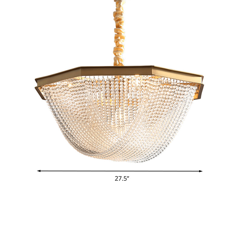 Dome Chandelier Lighting Fixture Postmodern Crystal Strand 5/6 Lights Gold Hanging Lamp Clearhalo 'Ceiling Lights' 'Chandeliers' Lighting' options 279679