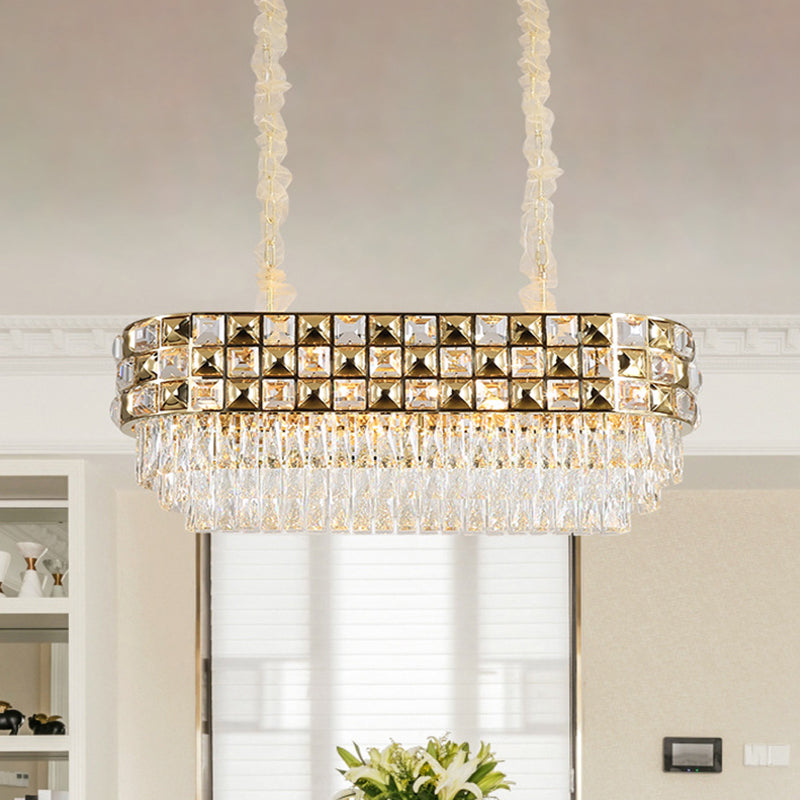 Oval Chandelier Light Fixture Modern Faceted Crystal 10 Heads Gold Suspension Lighting Gold Clearhalo 'Ceiling Lights' 'Chandeliers' 'Modern Chandeliers' 'Modern' Lighting' 279716