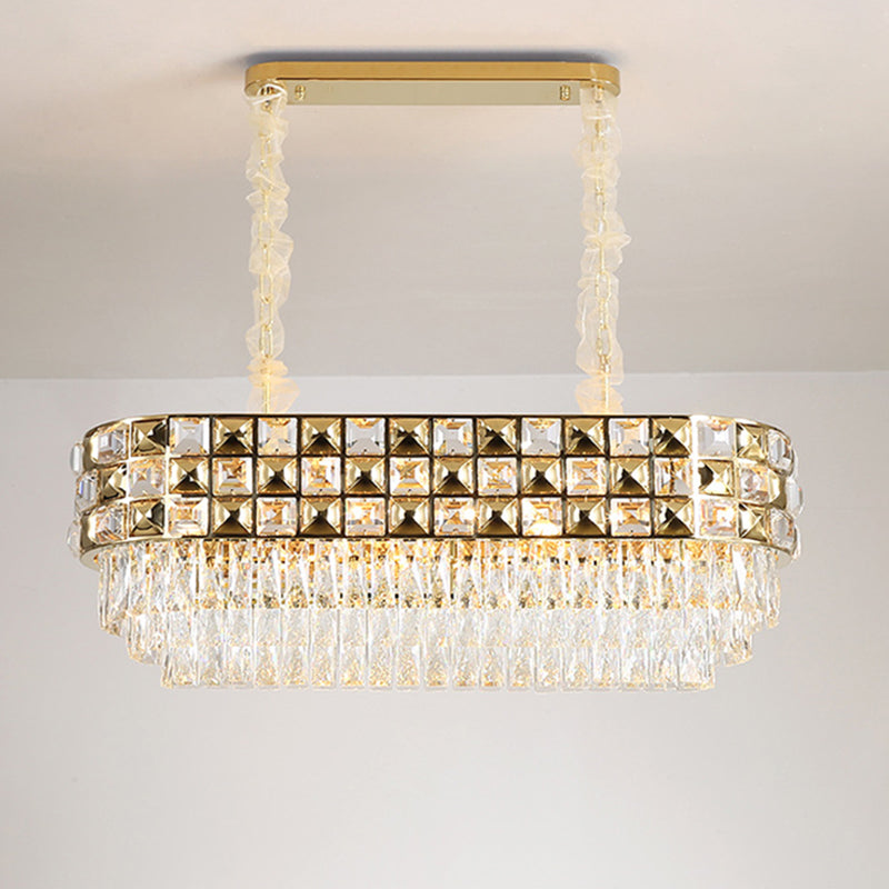 Oval Chandelier Light Fixture Modern Faceted Crystal 10 Heads Gold Suspension Lighting Clearhalo 'Ceiling Lights' 'Chandeliers' 'Modern Chandeliers' 'Modern' Lighting' 279717