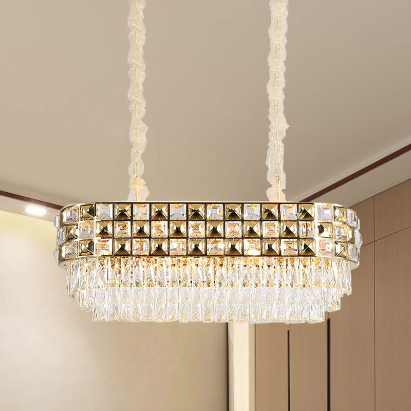 Oval Chandelier Light Fixture Modern Faceted Crystal 10 Heads Gold Suspension Lighting Clearhalo 'Ceiling Lights' 'Chandeliers' 'Modern Chandeliers' 'Modern' Lighting' 279718