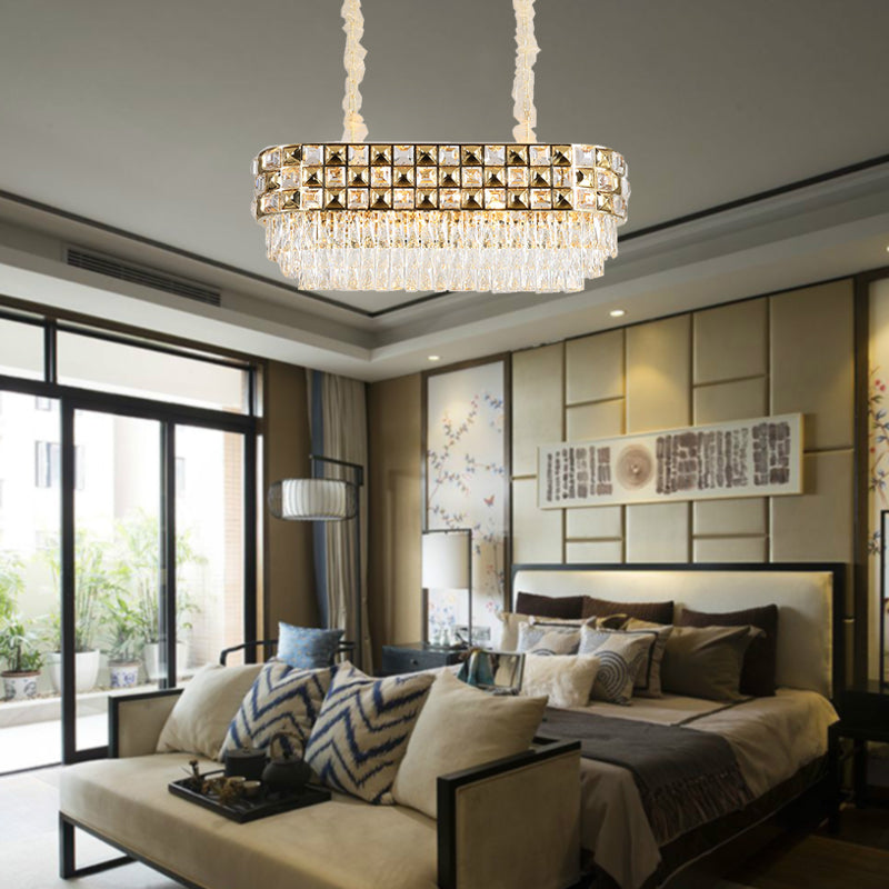 Oval Chandelier Light Fixture Modern Faceted Crystal 10 Heads Gold Suspension Lighting Clearhalo 'Ceiling Lights' 'Chandeliers' 'Modern Chandeliers' 'Modern' Lighting' 279719