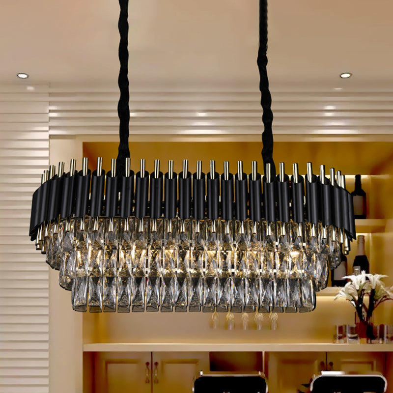 Oval Island Pendant Light Modernism Crystal Block 6/8 Lights Black Hanging Light Fixture Clearhalo 'Ceiling Lights' 'Island Lights' Lighting' 279724