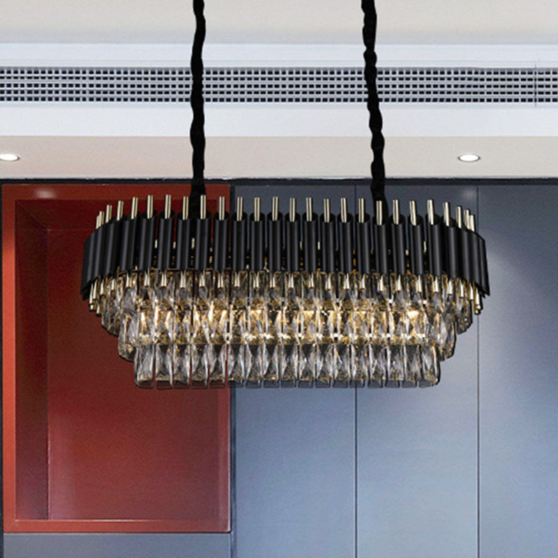 Oval Island Pendant Light Modernism Crystal Block 6/8 Lights Black Hanging Light Fixture Clearhalo 'Ceiling Lights' 'Island Lights' Lighting' 279725