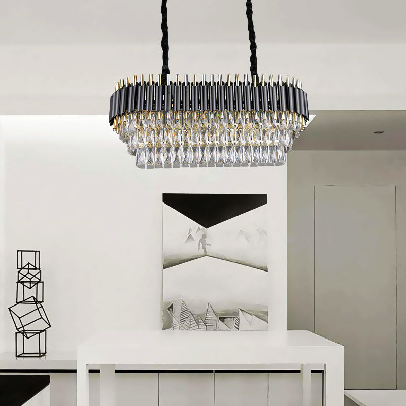 Oval Island Pendant Light Modernism Crystal Block 6/8 Lights Black Hanging Light Fixture Clearhalo 'Ceiling Lights' 'Island Lights' Lighting' 279726