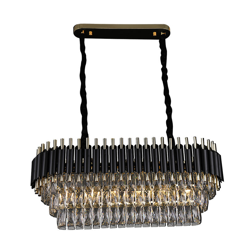 Oval Island Pendant Light Modernism Crystal Block 6/8 Lights Black Hanging Light Fixture Clearhalo 'Ceiling Lights' 'Island Lights' Lighting' 279727