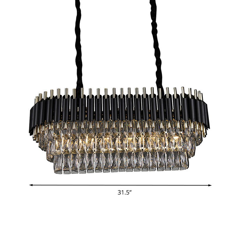 Oval Island Pendant Light Modernism Crystal Block 6/8 Lights Black Hanging Light Fixture Clearhalo 'Ceiling Lights' 'Island Lights' Lighting' 279728