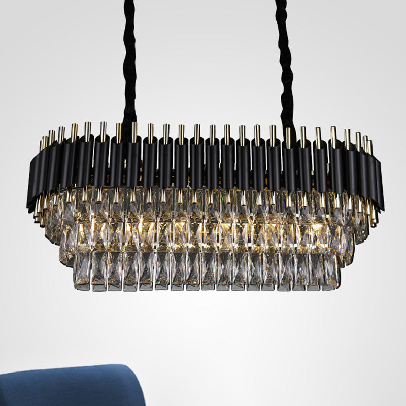 Oval Island Pendant Light Modernism Crystal Block 6/8 Lights Black Hanging Light Fixture 8 Black Clearhalo 'Ceiling Lights' 'Island Lights' Lighting' 279730