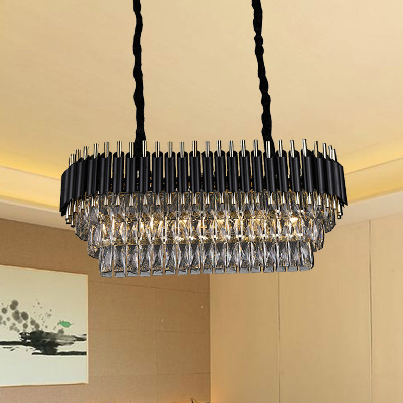 Oval Island Pendant Light Modernism Crystal Block 6/8 Lights Black Hanging Light Fixture Clearhalo 'Ceiling Lights' 'Island Lights' Lighting' 279731