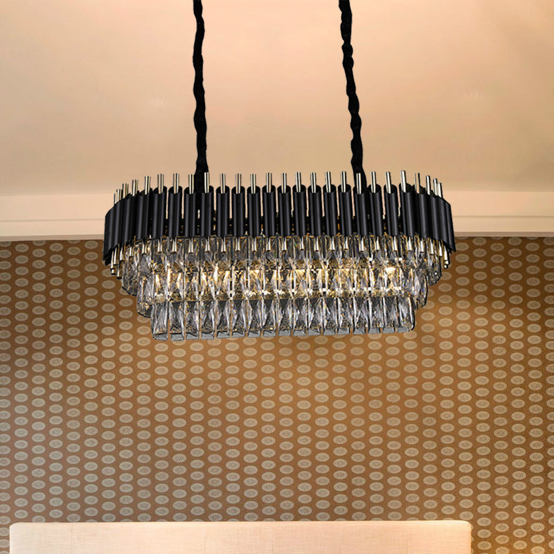 Oval Island Pendant Light Modernism Crystal Block 6/8 Lights Black Hanging Light Fixture Clearhalo 'Ceiling Lights' 'Island Lights' Lighting' 279732