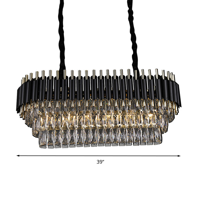 Oval Island Pendant Light Modernism Crystal Block 6/8 Lights Black Hanging Light Fixture Clearhalo 'Ceiling Lights' 'Island Lights' Lighting' 279735