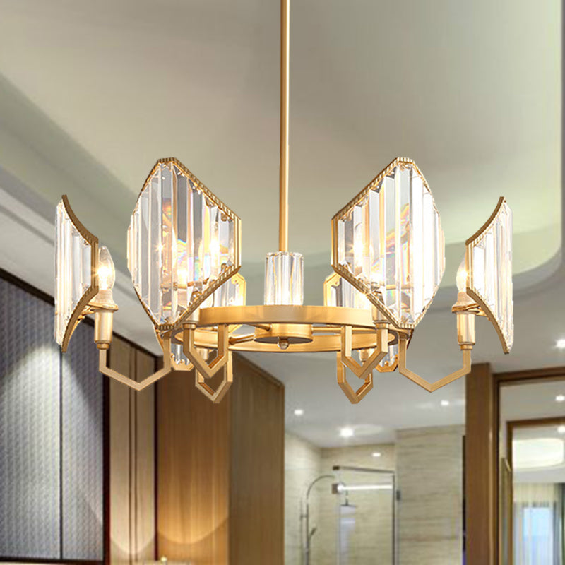 Gold Candle Hanging Pendant Light Postmodern 6/8 Lights Rectangle-Cut Crystal Chandelier Light Clearhalo 'Ceiling Lights' 'Chandeliers' Lighting' options 279738