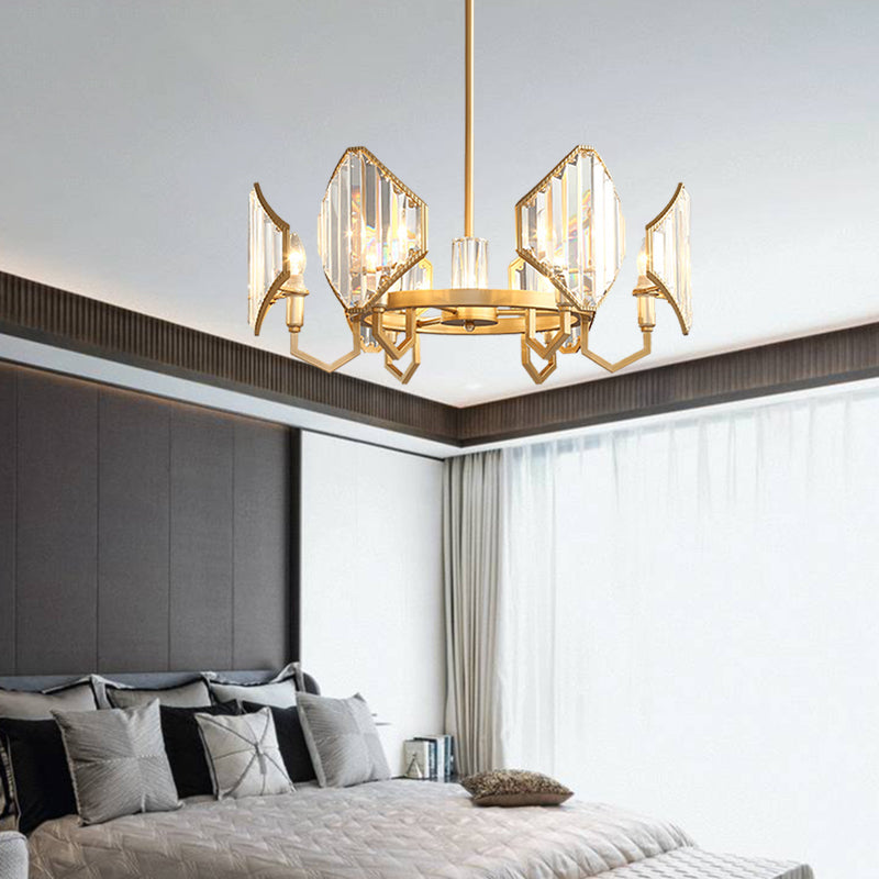 Gold Candle Hanging Pendant Light Postmodern 6/8 Lights Rectangle-Cut Crystal Chandelier Light Clearhalo 'Ceiling Lights' 'Chandeliers' Lighting' options 279740