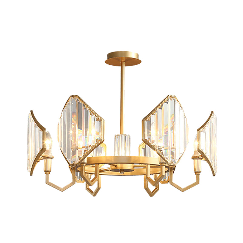 Gold Candle Hanging Pendant Light Postmodern 6/8 Lights Rectangle-Cut Crystal Chandelier Light Clearhalo 'Ceiling Lights' 'Chandeliers' Lighting' options 279741