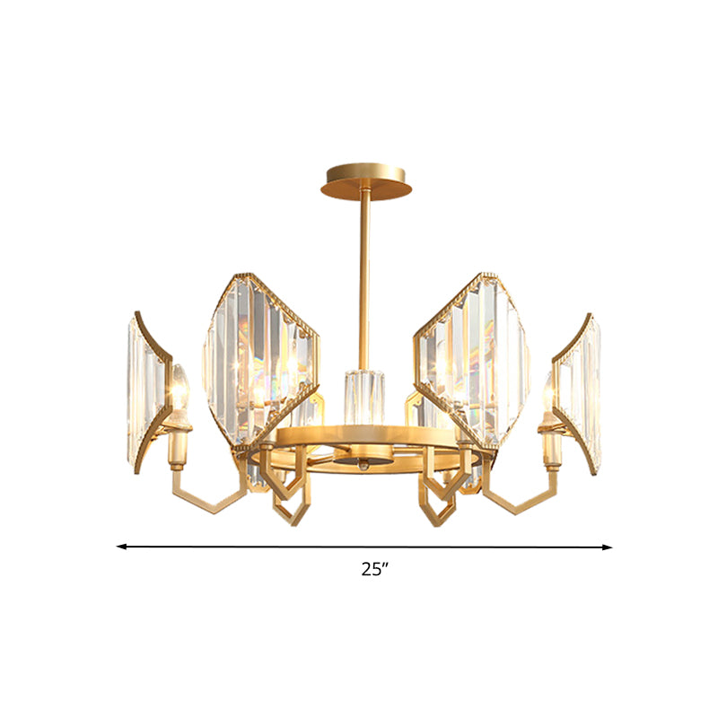 Gold Candle Hanging Pendant Light Postmodern 6/8 Lights Rectangle-Cut Crystal Chandelier Light Clearhalo 'Ceiling Lights' 'Chandeliers' Lighting' options 279742