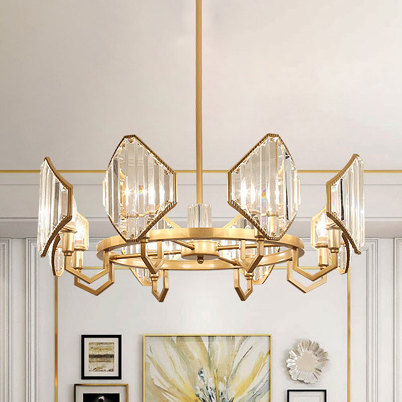 Gold Candle Hanging Pendant Light Postmodern 6/8 Lights Rectangle-Cut Crystal Chandelier Light Clearhalo 'Ceiling Lights' 'Chandeliers' Lighting' options 279746