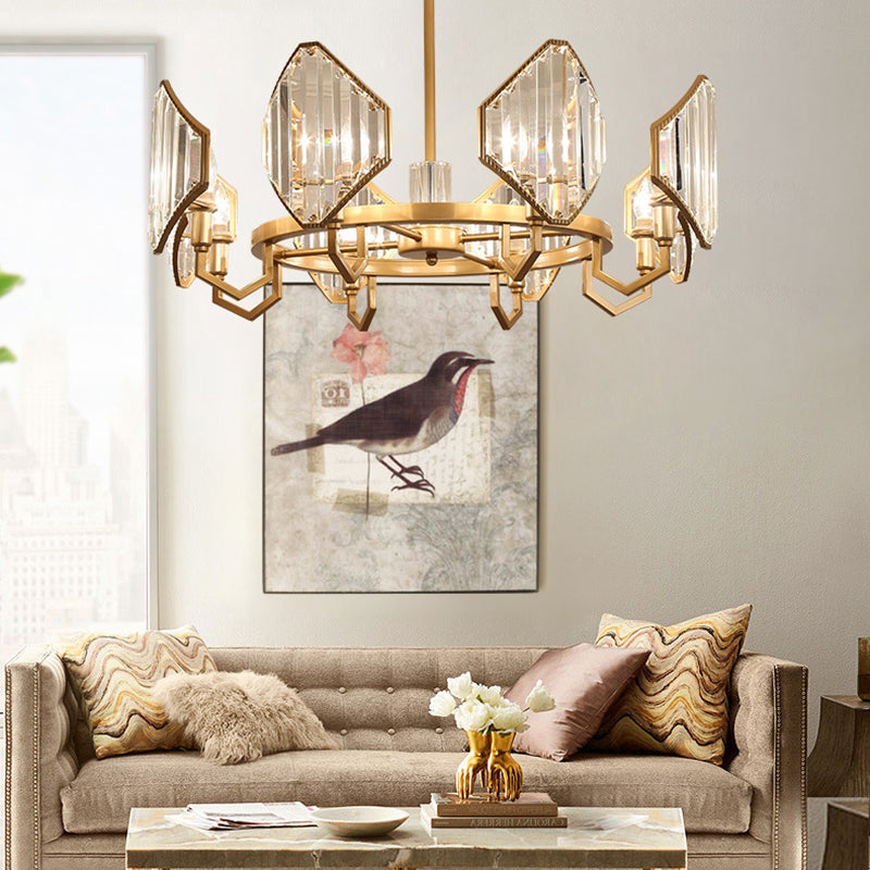 Gold Candle Hanging Pendant Light Postmodern 6/8 Lights Rectangle-Cut Crystal Chandelier Light Clearhalo 'Ceiling Lights' 'Chandeliers' Lighting' options 279747