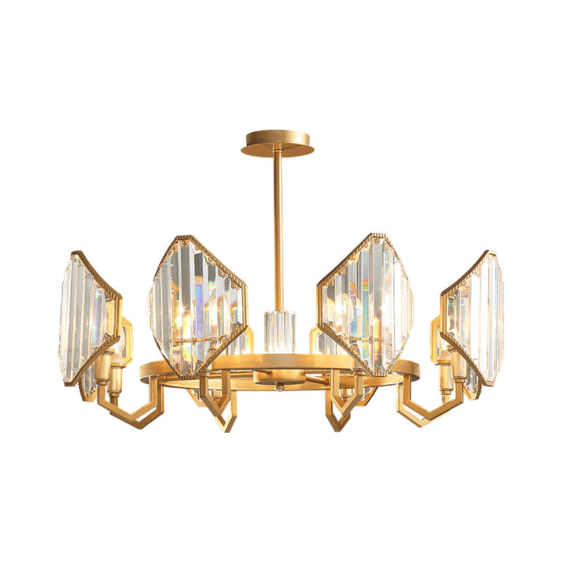 Gold Candle Hanging Pendant Light Postmodern 6/8 Lights Rectangle-Cut Crystal Chandelier Light Clearhalo 'Ceiling Lights' 'Chandeliers' Lighting' options 279748