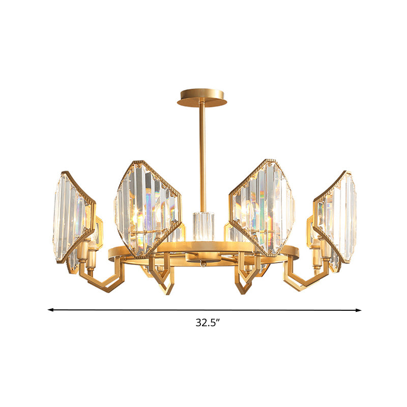 Gold Candle Hanging Pendant Light Postmodern 6/8 Lights Rectangle-Cut Crystal Chandelier Light Clearhalo 'Ceiling Lights' 'Chandeliers' Lighting' options 279749