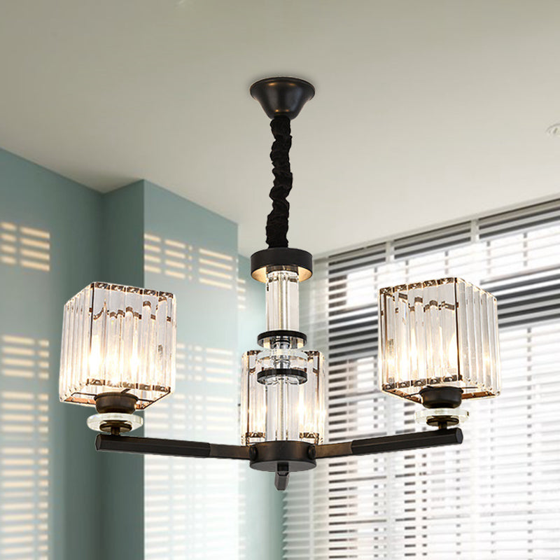 Rectangle-Cut Crystal Sputnik Chandelier Modernism 3/6/8 Lights Black Ceiling Light Fixture Clearhalo 'Ceiling Lights' 'Chandeliers' Lighting' options 279751